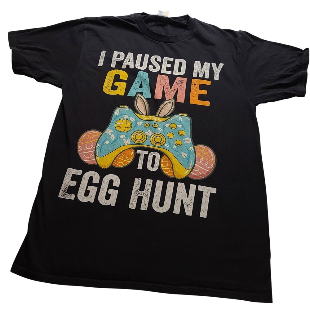 Port & Company I Paused My Game To Egg Hunt Easter Gamer T-Shirt Black Cotton M